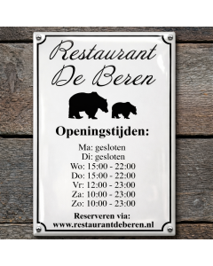 Emaljföretagsskylt med öppettider