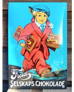 Emaljskylt Freia Selskaps chokolade