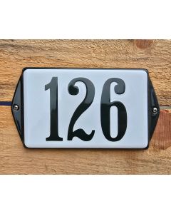 Rektangulärt emaljhusnummer med färgade öron