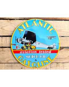 Atlantic Gasoline "Aviation Tested Motor Oil & Gasoline" - Emaljskylt