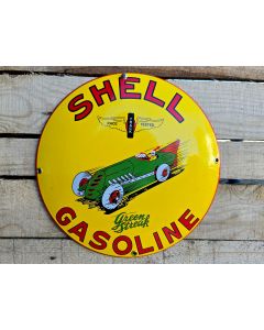 Shell Gasoline green streak Vintage Emaljskylt 