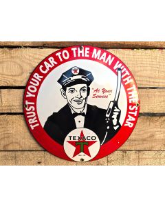 Texaco "Trust Your Car to the Man with the Star" - Emaljskylt