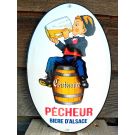 Centenaire Pecheur biere d'alsace reklamskylt i emalj